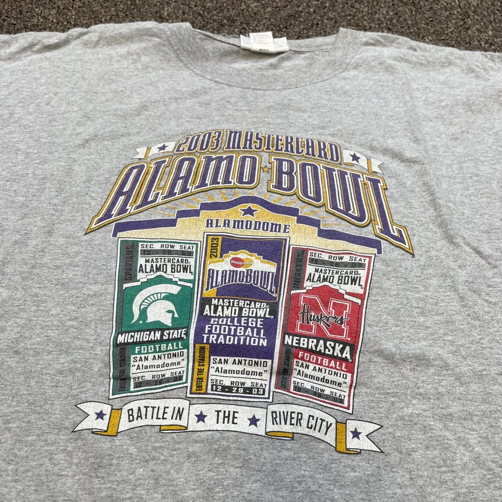 Vintage 2003 Alamo Bowl Michigan State vs Nebraska T-Shirt Gray XXL Football
